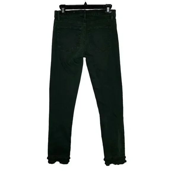 Loft Skinny Jeans Double Frayed Hem 5 Working Pockets Belt Loops Green Size 26 - Picture 4 of 14